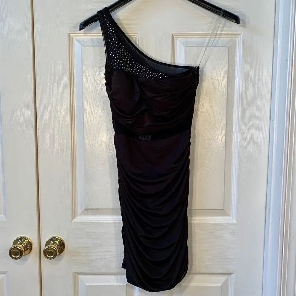 BLACK ONE SHOULDER w RHINESTONES Size 5 NWT - Picture 3 of 6